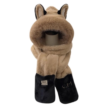 Σετ χειμωνιάτικου καπέλου-μάλλι-γαντιών με αυτιά αλεπούς από φλίς, κέντημα, βαμβάκι