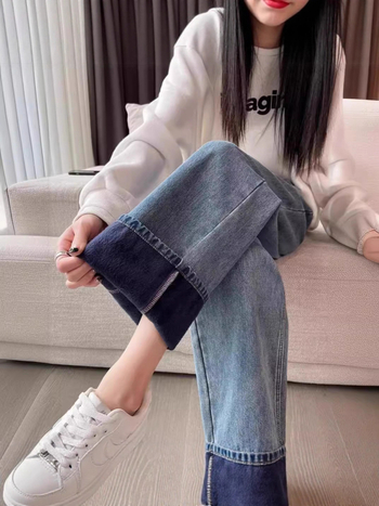 Kismama farmer Denim, széles szabású, hasi támasz, fleece bélés