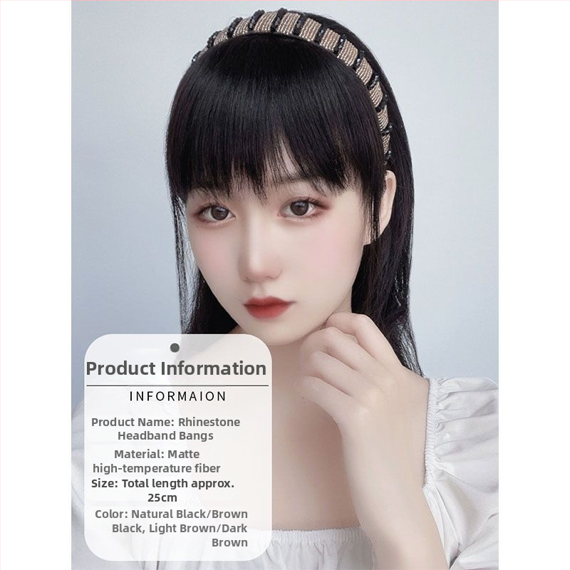 Perucă Daisy Xiumei 505 cu bandă cu cristale pentru cap și breton, construcție într-un singur ansamblu pentru volum în vârful capului, capac cu nuanță naturală a pielii