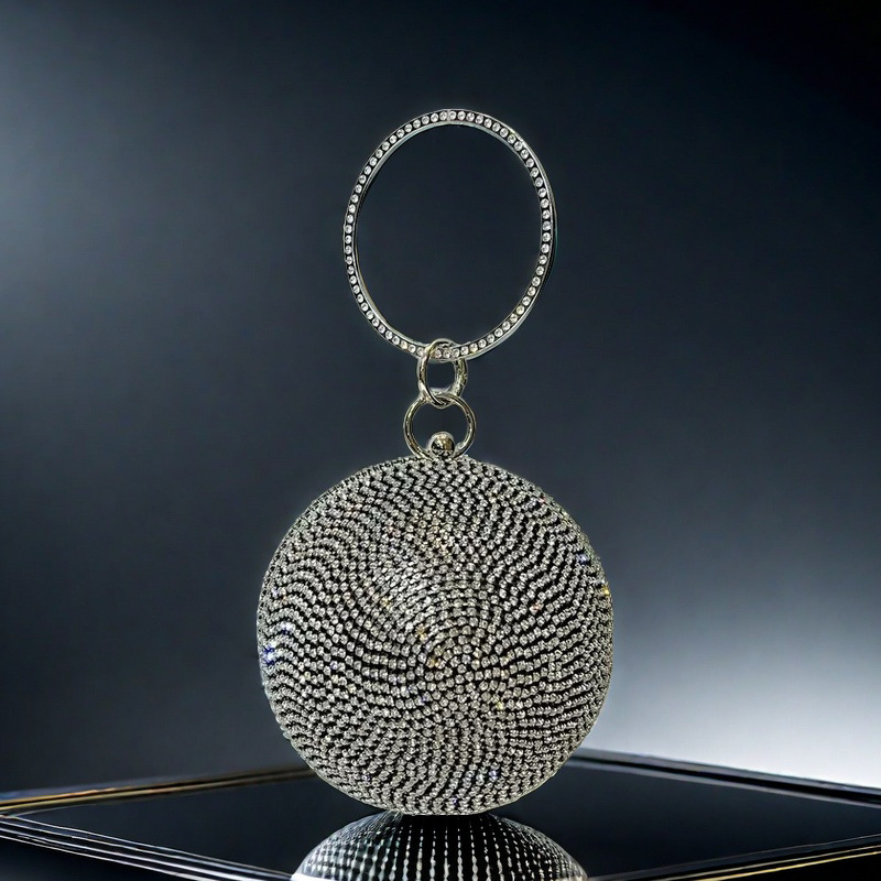 Sanniu rhinestone estélyi box táska, kemény kör alakú, fedéllel, belső poliészter, dokumentum rekesz, őszi 2025