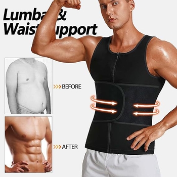 Мъжко компресионно облекло за оформяне на талията с цип за фитнес — полиестер 92% / спандекс 8%, подплата полиуретан 100%, за фитнес и бягане