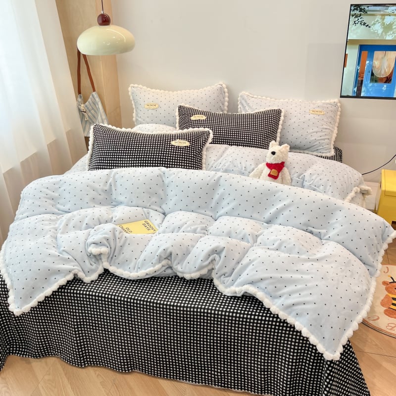 četverodijelni set posteljine od mliječnog velura s geometrijskim uzorkom, girly stil, reaktivno tiskanje