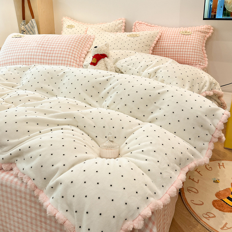 četverodijelni set posteljine od mliječnog velura s geometrijskim uzorkom, girly stil, reaktivno tiskanje