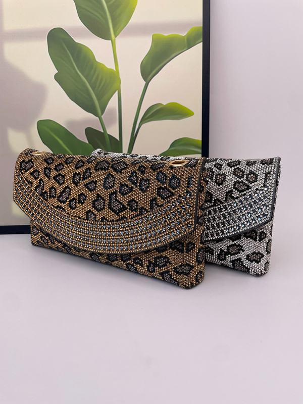 PU kožna večernja kabelka s leopardim uzorkom, 3D kvadratna torbica, horizontalni oblik, zatvoren otvor
