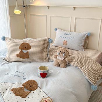 Tej velvet ágyneműkészlet tejbarna mintával, négypieces készlet, reaktív nyomtatás, súly alatt 500 g