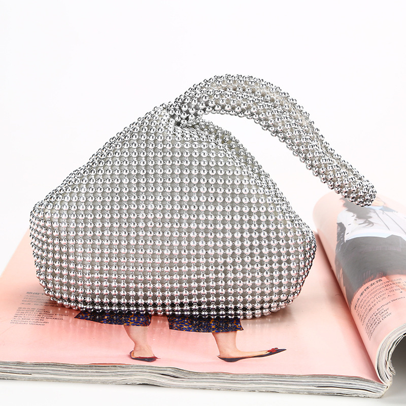 Genzi večernja klutch torba od poliestera s aluminijskim perlicama, mekano tijelo, podstava poliester, zatvarač