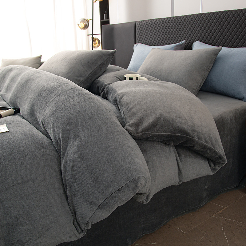Milk Velvet téli négy darabos ágyneműkészlet, quilting, kétoldalas korallflanel, 2500–3000 g, modern minimalist stílus