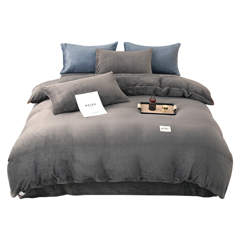 Milk Velvet téli négy darabos ágyneműkészlet, quilting, kétoldalas korallflanel, 2500–3000 g, modern minimalist stílus