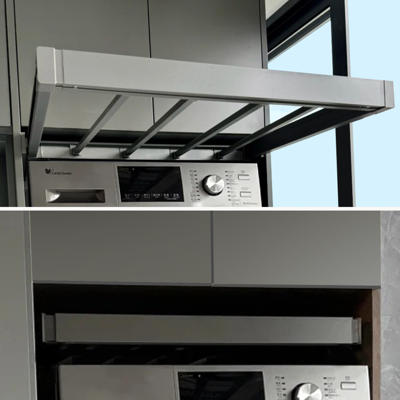 Izvlačna sušionica za perilicu rublja s skrivenim držačem za hlače — aluminijska legura, modeli rebound i buffer, za balkon ormar ili garderobu, moderni minimalistički stil, oksidacijski završetak