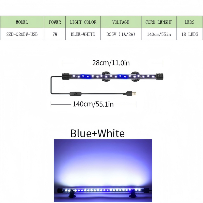 LED podvodno svjetlo za akvarij, akrilno, vodootporno, 5W, model SZD-Q