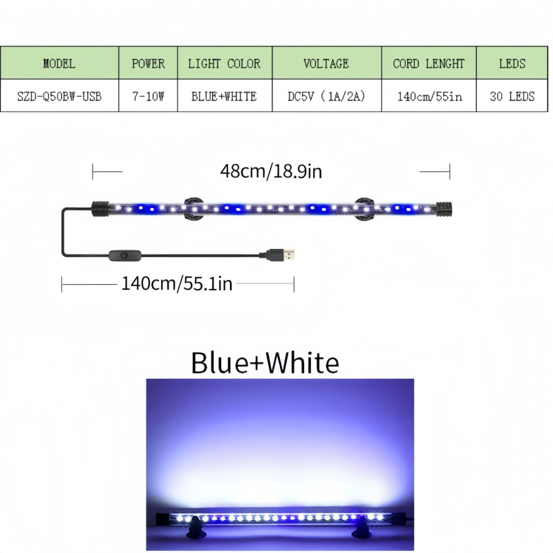 LED podvodno svjetlo za akvarij, akrilno, vodootporno, 5W, model SZD-Q