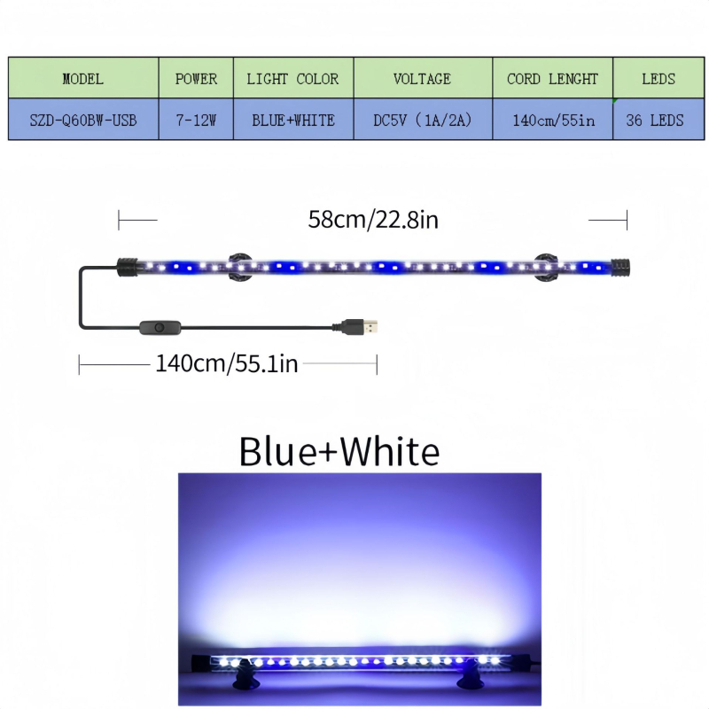 LED podvodno svjetlo za akvarij, akrilno, vodootporno, 5W, model SZD-Q