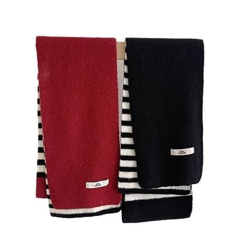 Комплект шал и ръкавици в корейски стил със райета, акрилна смес, топло плетено за зимата