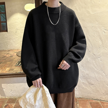 Мъжки плетен пуловер с кръгло деколте, прав силует, дълги ръкави, жакардова плетка, дишаща смес от полиестер/вискоза/найлон (63% полиестер, 24.5% вискоза, 12.5% найлон), без нужда от гладене, подходящ за пролет и есен, есен 2023