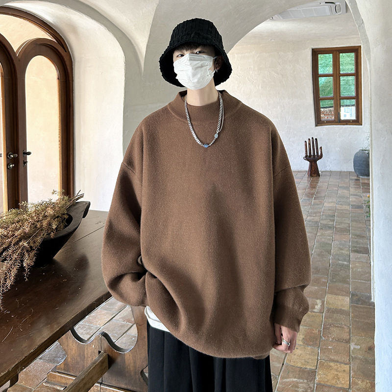 Мъжки плетен пуловер с кръгло деколте, прав силует, дълги ръкави, жакардова плетка, дишаща смес от полиестер/вискоза/найлон (63% полиестер, 24.5% вискоза, 12.5% найлон), без нужда от гладене, подходящ за пролет и есен, есен 2023