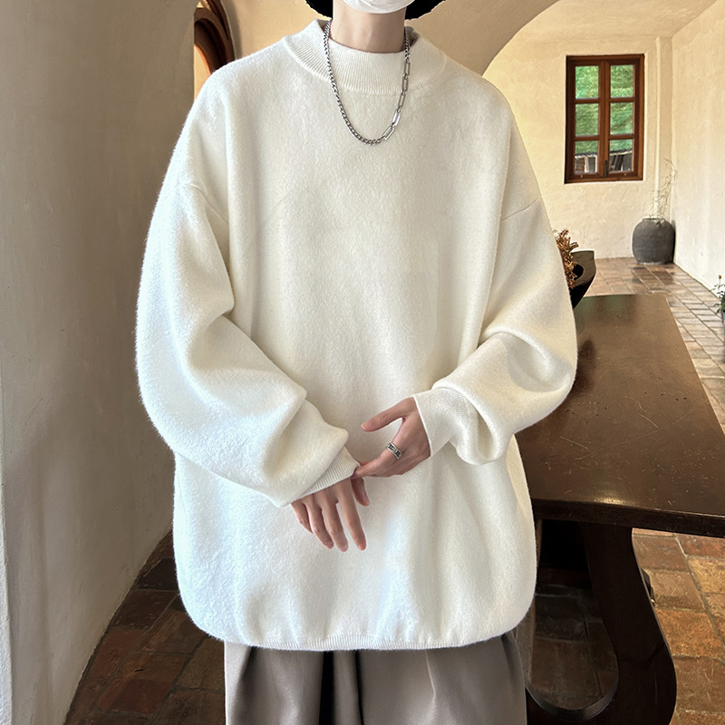 Мъжки плетен пуловер с кръгло деколте, прав силует, дълги ръкави, жакардова плетка, дишаща смес от полиестер/вискоза/найлон (63% полиестер, 24.5% вискоза, 12.5% найлон), без нужда от гладене, подходящ за пролет и есен, есен 2023