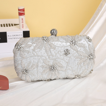 Svila večernja clutch torbica s dijamantnom vezom, ručno rađena, s lancem, zatvaranje na bravu, džep za ID, horizontalni kvadratni oblik