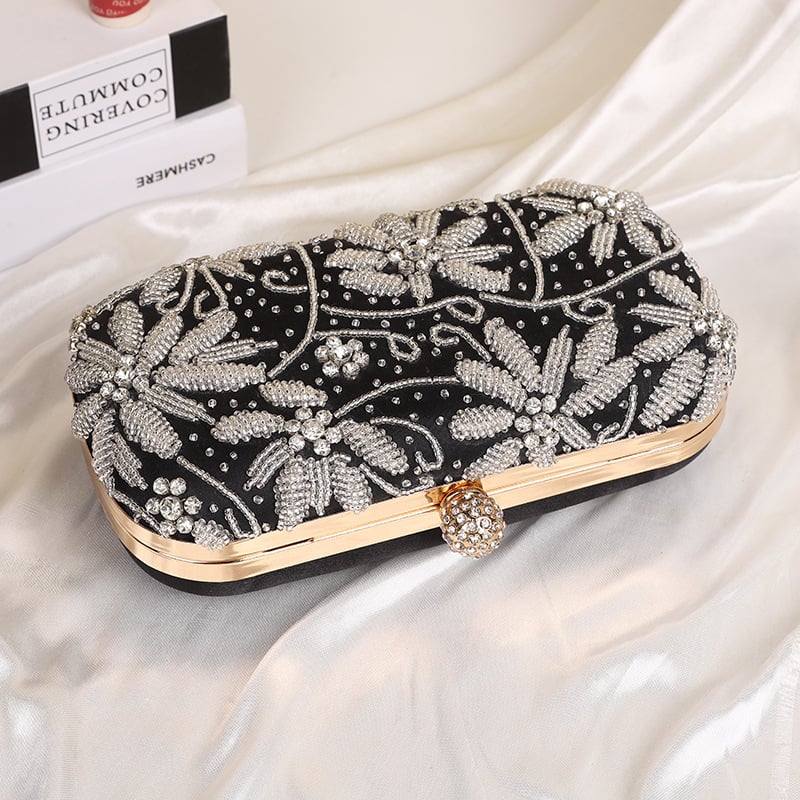 Svila večernja clutch torbica s dijamantnom vezom, ručno rađena, s lancem, zatvaranje na bravu, džep za ID, horizontalni kvadratni oblik