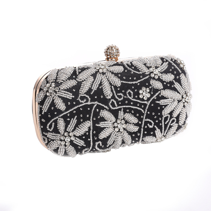 Svila večernja clutch torbica s dijamantnom vezom, ručno rađena, s lancem, zatvaranje na bravu, džep za ID, horizontalni kvadratni oblik