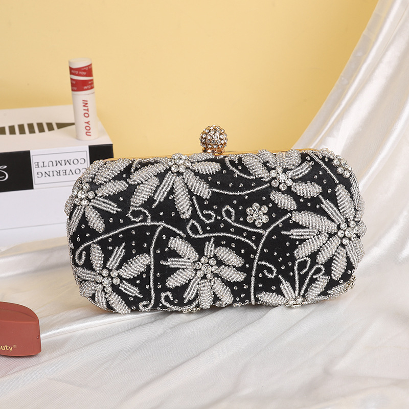 Svila večernja clutch torbica s dijamantnom vezom, ručno rađena, s lancem, zatvaranje na bravu, džep za ID, horizontalni kvadratni oblik