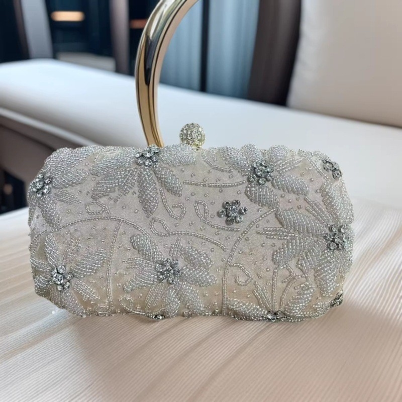 Svila večernja clutch torbica s dijamantnom vezom, ručno rađena, s lancem, zatvaranje na bravu, džep za ID, horizontalni kvadratni oblik