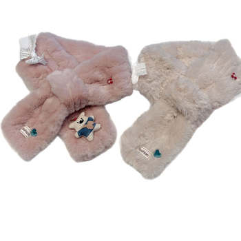 Шал с плюшена мечка в корейски стил за жени — кръстосан дизайн, warp-knit тъкан, запазва топлината, зимен аксесоар, свеж и сладък стил