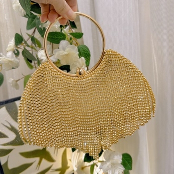 PU кутиевидна чанта с ресни и кристали, презрамка през рамо, хоризонтална квадратна форма, заключване с ключалка, джоб за телефон