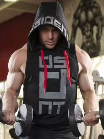 Качулеста безръкавна тренировъчна жилетка за фитнес – унисекс, бързосъхнеща, дишаща, висока еластичност, 90% полиестер