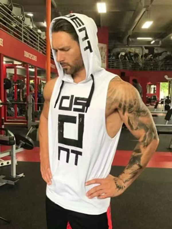 Качулеста безръкавна тренировъчна жилетка за фитнес – унисекс, бързосъхнеща, дишаща, висока еластичност, 90% полиестер