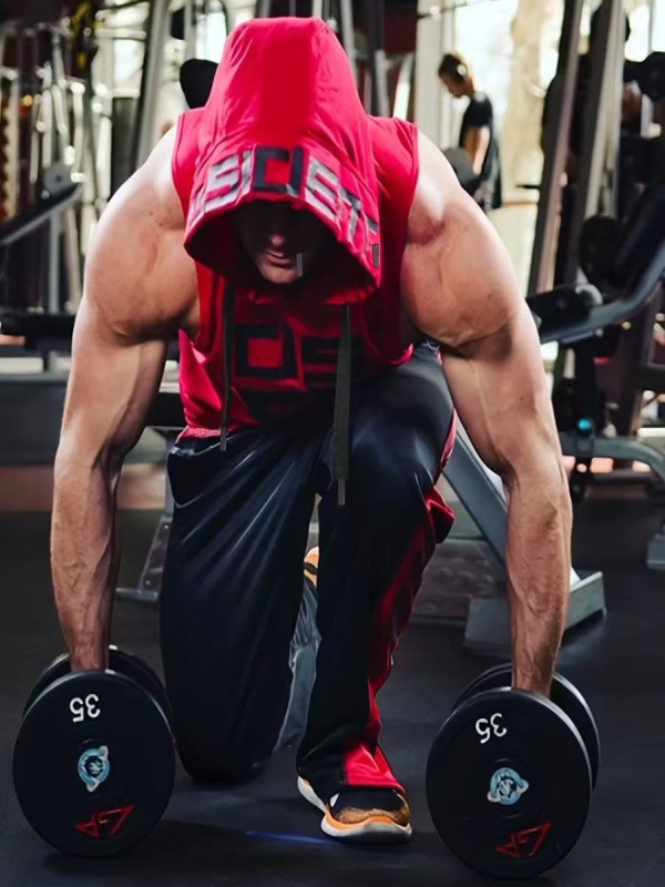 Качулеста безръкавна тренировъчна жилетка за фитнес – унисекс, бързосъхнеща, дишаща, висока еластичност, 90% полиестер