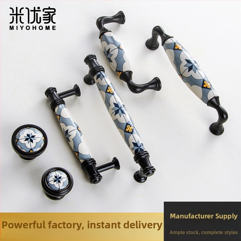 Европейски стил дръжка за врата на гардероб; керамична дръжка; Материал: керамика + цинкова сплав; Подходяща за врати и чекмеджета; Модел: myh-48; Марка: Miyoujia