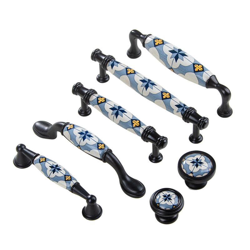 Европейски стил дръжка за врата на гардероб; керамична дръжка; Материал: керамика + цинкова сплав; Подходяща за врати и чекмеджета; Модел: myh-48; Марка: Miyoujia