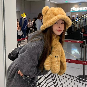 Двуетапен комплект: шапка и шал с тигро-леопардов принт, полиестер, съдържание 51–60%, дебел плюш, ветроустойчив, бродиран, миещ се, за есен и зима