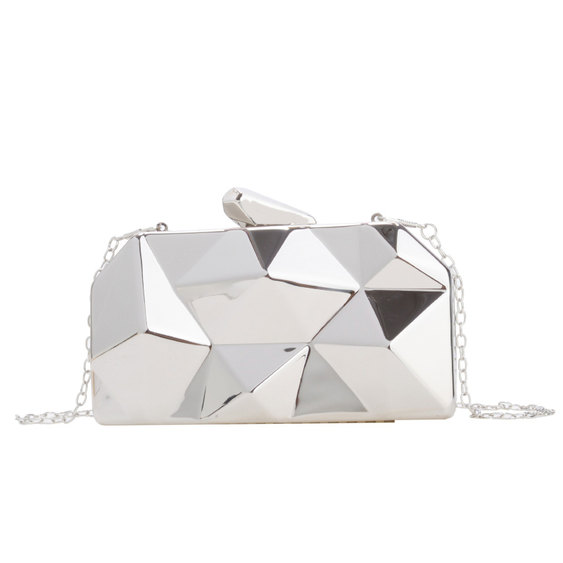 Akril női estélyi kézitáska, doboz formájú, vízszintes négyszögletes alak, zárható, belső dokumentumrekesz