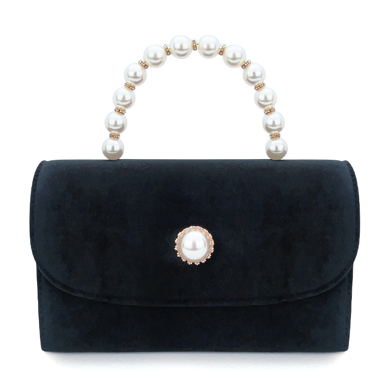 Velúr gyöngyös esté táska — vízszintes négyzet alakú, mágneses zár, zseb a telefon számára, poliészter bélés