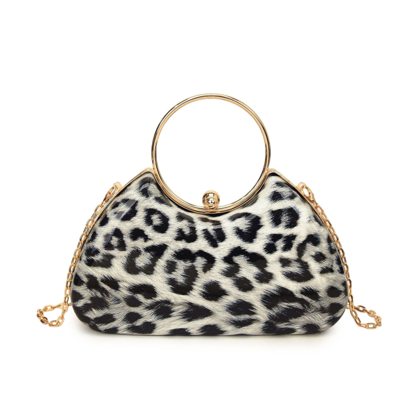 Leopard mintás doboz táska láncos vállpánttal (PU; leopard mintázat; láncos vállpánt; záródás; vízszintes négyszög alakú)