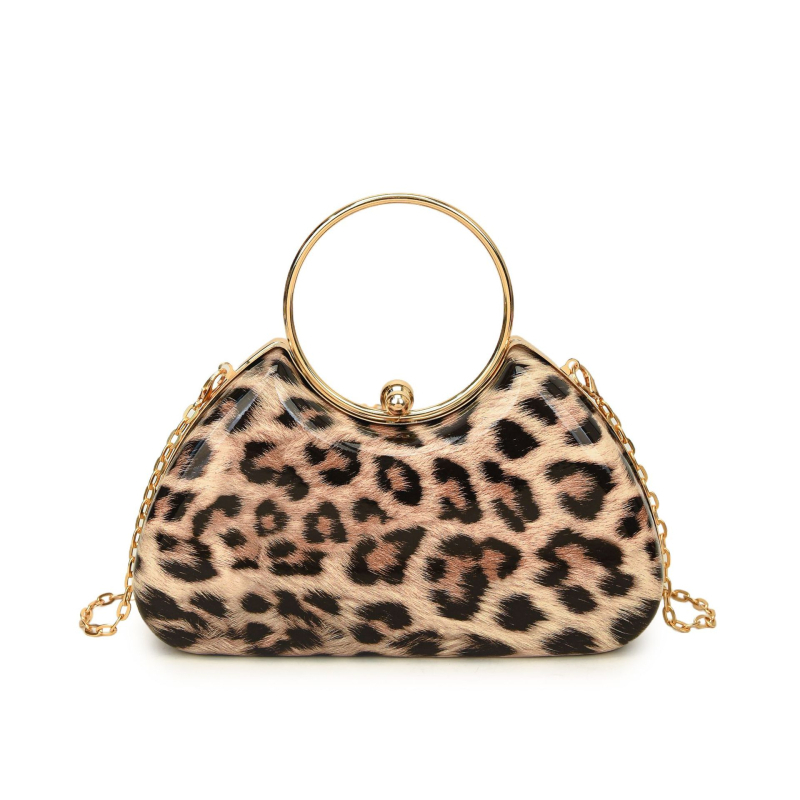 Leopard mintás doboz táska láncos vállpánttal (PU; leopard mintázat; láncos vállpánt; záródás; vízszintes négyszög alakú)