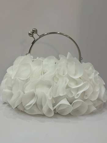 Henger alakú női kézitáska virágmintával, poliészterből, zárható lezárás, háromdimenziós külső, stílus: érett, kifinomult nő, estékre és esküvőkre