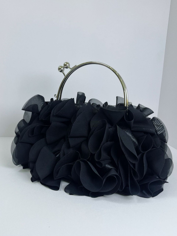 Henger alakú női kézitáska virágmintával, poliészterből, zárható lezárás, háromdimenziós külső, stílus: érett, kifinomult nő, estékre és esküvőkre