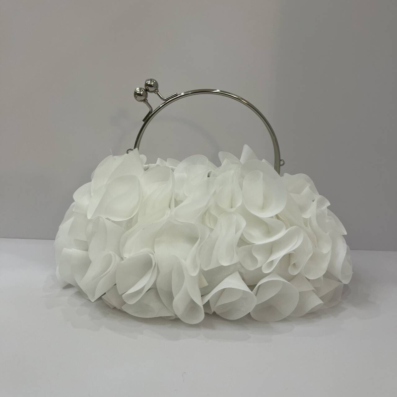 Henger alakú női kézitáska virágmintával, poliészterből, zárható lezárás, háromdimenziós külső, stílus: érett, kifinomult nő, estékre és esküvőkre