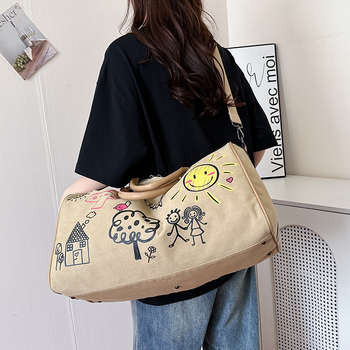 Utazótáska 20–35L kapacitással, vászon anyagból, anime karikatúra mintával, légáteresztő, vízálló és kopásálló, belső poliészter bélés