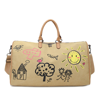 Utazótáska 20–35L kapacitással, vászon anyagból, anime karikatúra mintával, légáteresztő, vízálló és kopásálló, belső poliészter bélés