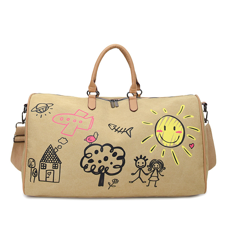 Utazótáska 20–35L kapacitással, vászon anyagból, anime karikatúra mintával, légáteresztő, vízálló és kopásálló, belső poliészter bélés
