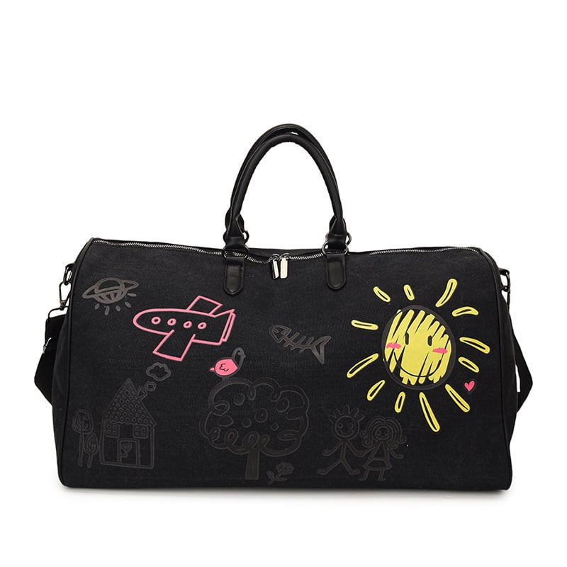 Utazótáska 20–35L kapacitással, vászon anyagból, anime karikatúra mintával, légáteresztő, vízálló és kopásálló, belső poliészter bélés