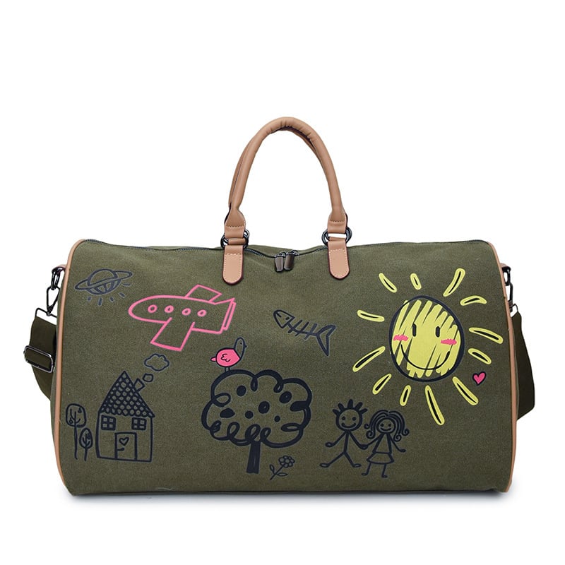 Utazótáska 20–35L kapacitással, vászon anyagból, anime karikatúra mintával, légáteresztő, vízálló és kopásálló, belső poliészter bélés