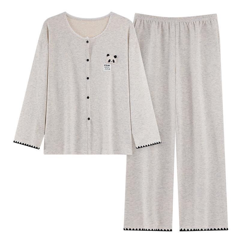 Női téli pizsama szett — Koreai stílusú kardigán, Derong anyag, kerek nyak, hosszú ujjú, nadrágos, közepes vastagságú (201–250 g/m²), légáteresztő és kényelmes otthoni viselet, külső viselésre is alkalmas.