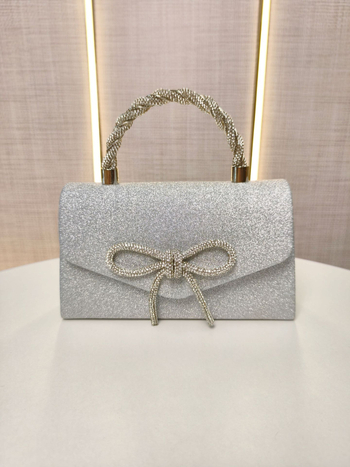 Estélyi clutch gyémántos masnival, kis négyszögletes forma, mágneses zár, telefontartó zseb