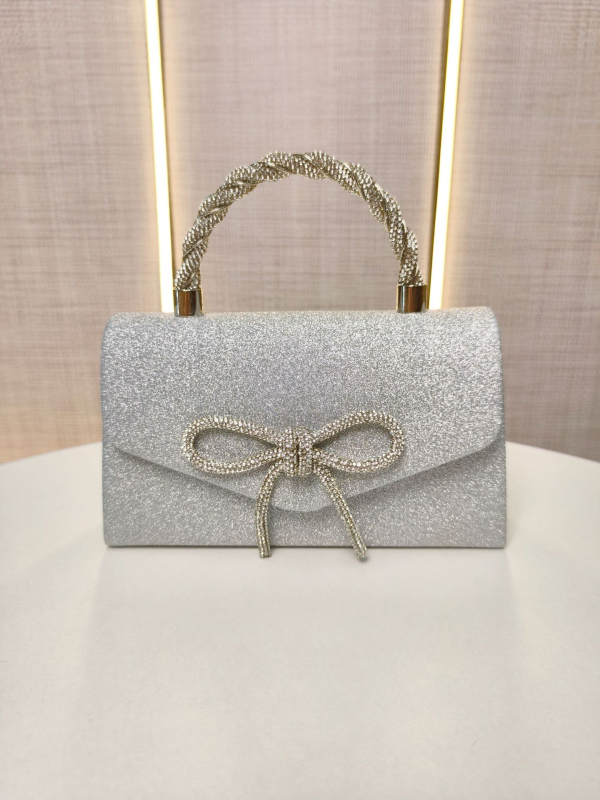 Estélyi clutch gyémántos masnival, kis négyszögletes forma, mágneses zár, telefontartó zseb