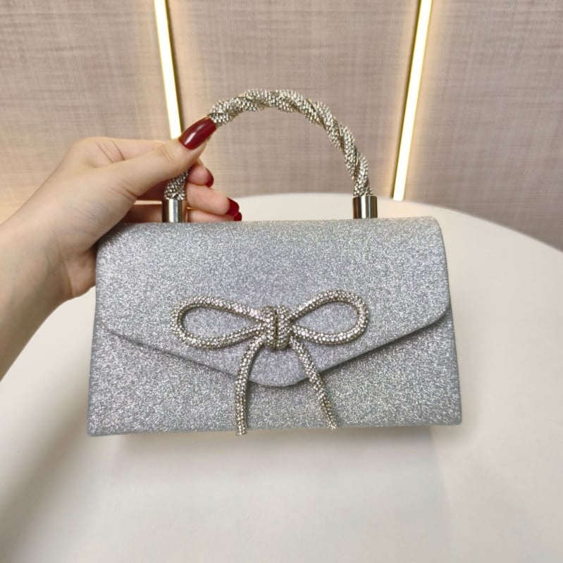 Estélyi clutch gyémántos masnival, kis négyszögletes forma, mágneses zár, telefontartó zseb