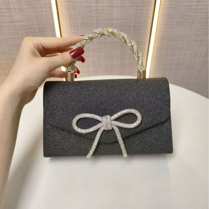 Estélyi clutch gyémántos masnival, kis négyszögletes forma, mágneses zár, telefontartó zseb